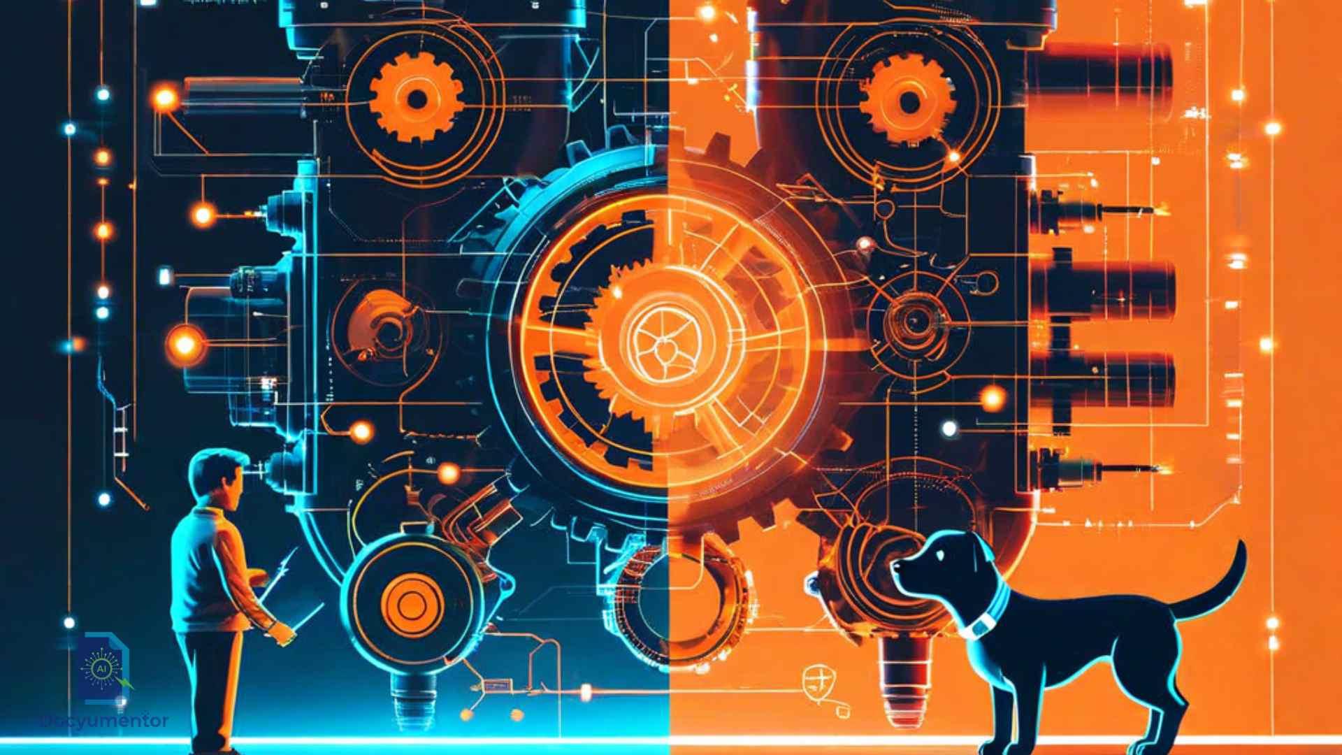 A clean digital schematic icon of a simplified engine with decision pathways, representing the different learning algorithms that tell an AI machine how to work.