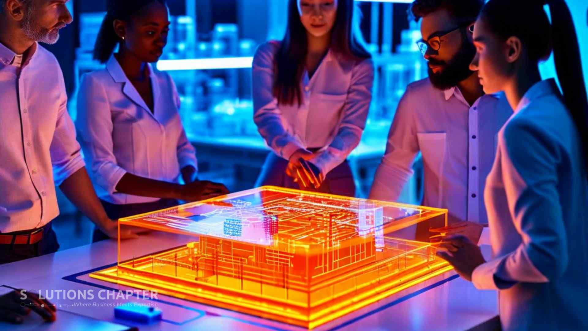 A tech team integrating a colorful Google Cloud module into a solid orange AWS foundation on a digital workbench, symbolizing a mature and strategic multi-cloud infrastructure.
